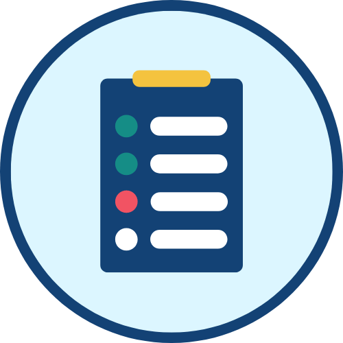 Cartoon icon of clipboard with red and green dots indicating consent