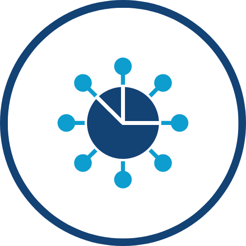 Cartoon icon of pie chart with circles around