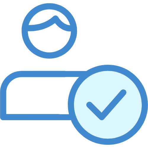 Cartoon icon of person and checkmark in circle